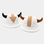 Women Appa Bucket Hat Lamb Wool Hat Winter Warm Fishing Caps Faux Fur Arrow Symbol Printed Bucket Hat for Men Tide Flat Top Hats