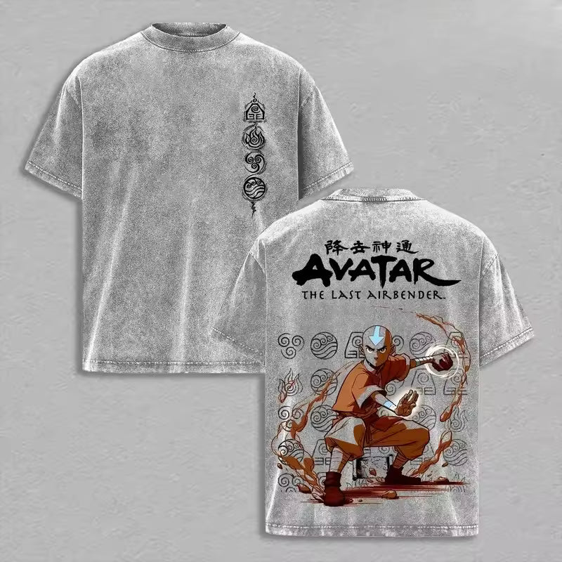 Unisex Avatar: The Last Airbender Aang Four Elements Retro Washed Graphic T-Shirt - Prime Brick Store