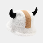 Women Appa Bucket Hat Lamb Wool Hat Winter Warm Fishing Caps Faux Fur Arrow Symbol Printed Bucket Hat for Men Tide Flat Top Hats