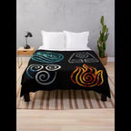 Avatar the Last Airbender Element Symbols Throw Blanket Perfect for Fans Soft Cozy Home Textile Living Room Decor Gift Idea