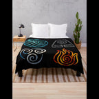 Avatar the Last Airbender Element Symbols Throw Blanket Perfect for Fans Soft Cozy Home Textile Living Room Decor Gift Idea