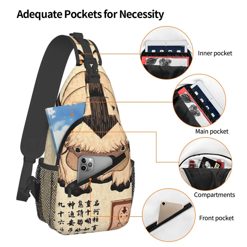 Avatar The Last Airbender Lost Appa Poster Sling Backpack Sling Bag Hiking Chest Bag Daypack Men Crossbody Backpack Shoulder Bag
