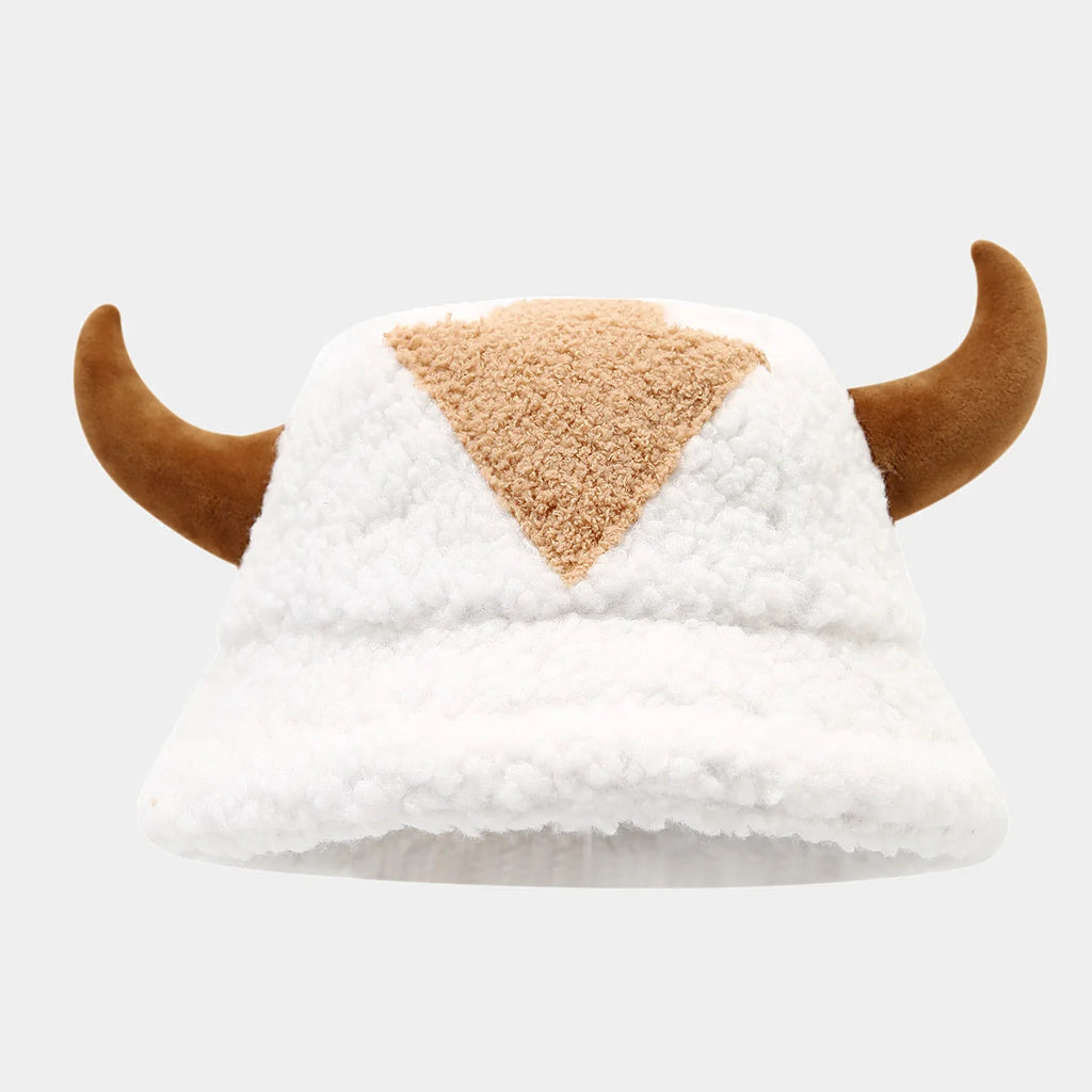 Women Appa Bucket Hat Lamb Wool Hat Winter Warm Fishing Caps Faux Fur Arrow Symbol Printed Bucket Hat for Men Tide Flat Top Hats