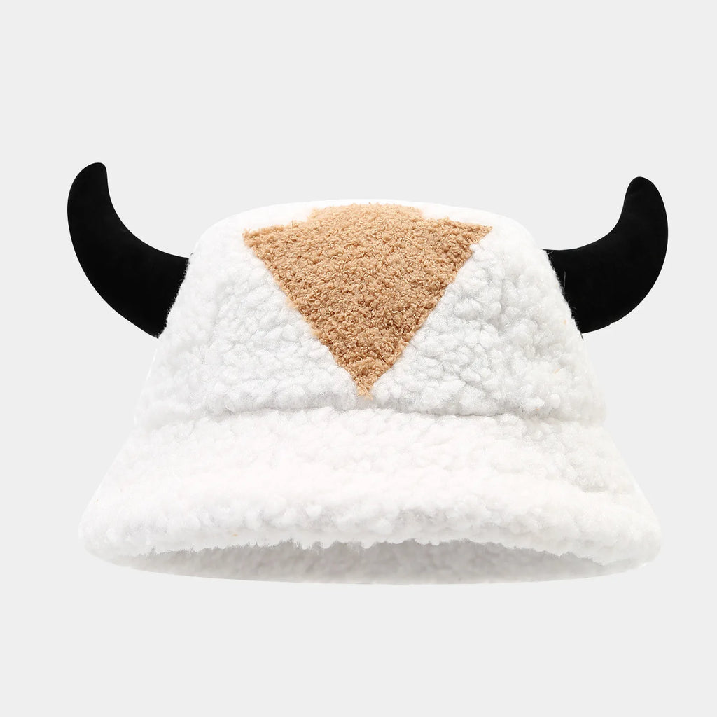 Women Appa Bucket Hat Lamb Wool Hat Winter Warm Fishing Caps Faux Fur Arrow Symbol Printed Bucket Hat for Men Tide Flat Top Hats