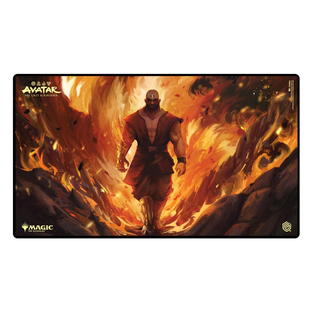 Lifestyle shot of Avatar: The Last Airbender Magic: The Gathering Play-Mat, Red Edition, in use, Magic card game playmat